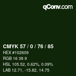 Farbcode: CMYK 57 / 0 / 76 / 85 | qconv.com