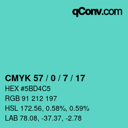 Farbcode: CMYK 57 / 0 / 7 / 17 | qconv.com
