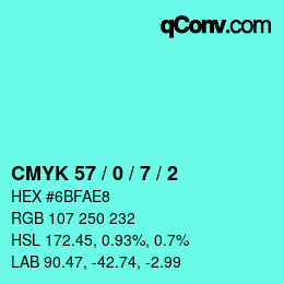カラーコード: CMYK 57 / 0 / 7 / 2 | qconv.com