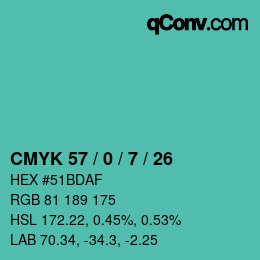 Color code: CMYK 57 / 0 / 7 / 26 | qconv.com