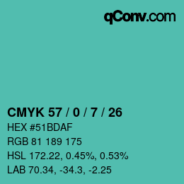 Color code: CMYK 57 / 0 / 7 / 26 | qconv.com