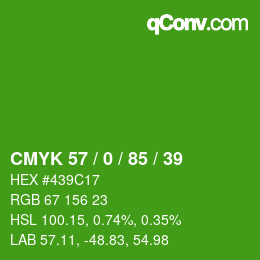 カラーコード: CMYK 57 / 0 / 85 / 39 | qconv.com