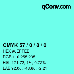 カラーコード: CMYK 57 / 0 / 8 / 0 | qconv.com