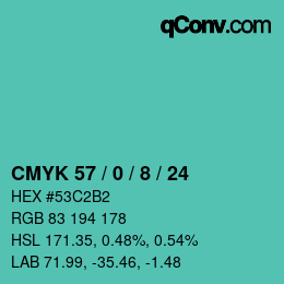 カラーコード: CMYK 57 / 0 / 8 / 24 | qconv.com