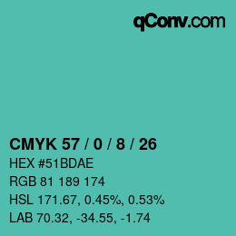 Color code: CMYK 57 / 0 / 8 / 26 | qconv.com