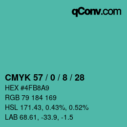 Color code: CMYK 57 / 0 / 8 / 28 | qconv.com