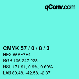 カラーコード: CMYK 57 / 0 / 8 / 3 | qconv.com