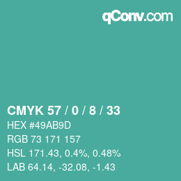 颜色代码: CMYK 57 / 0 / 8 / 33 | qconv.com
