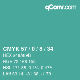 Color code: CMYK 57 / 0 / 8 / 34 | qconv.com