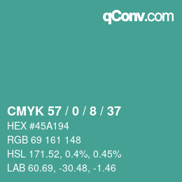 颜色代码: CMYK 57 / 0 / 8 / 37 | qconv.com