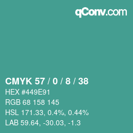 颜色代码: CMYK 57 / 0 / 8 / 38 | qconv.com