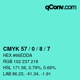 カラーコード: CMYK 57 / 0 / 8 / 7 | qconv.com