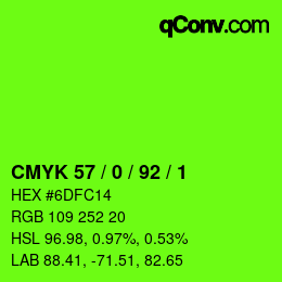 カラーコード: CMYK 57 / 0 / 92 / 1 | qconv.com