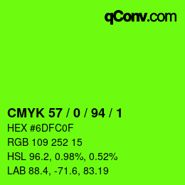 カラーコード: CMYK 57 / 0 / 94 / 1 | qconv.com