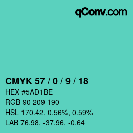 カラーコード: CMYK 57 / 0 / 9 / 18 | qconv.com