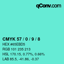 カラーコード: CMYK 57 / 0 / 9 / 8 | qconv.com