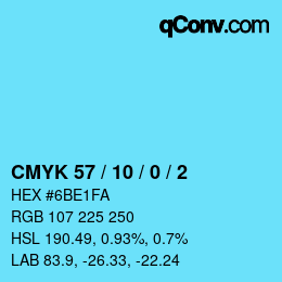 カラーコード: CMYK 57 / 10 / 0 / 2 | qconv.com