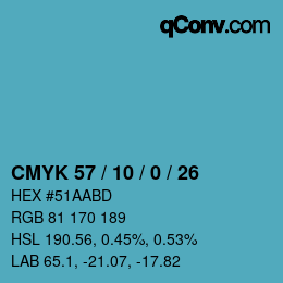 Color code: CMYK 57 / 10 / 0 / 26 | qconv.com