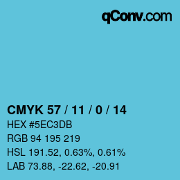 Color code: CMYK 57 / 11 / 0 / 14 | qconv.com