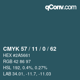 Color code: CMYK 57 / 11 / 0 / 62 | qconv.com