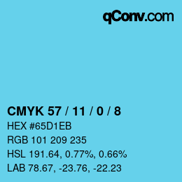 カラーコード: CMYK 57 / 11 / 0 / 8 | qconv.com