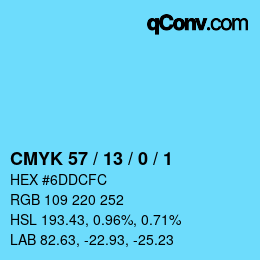 Color code: CMYK 57 / 13 / 0 / 1 | qconv.com