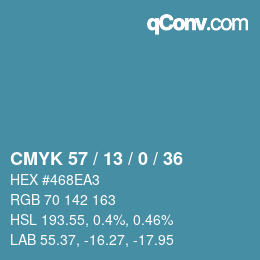 颜色代码: CMYK 57 / 13 / 0 / 36 | qconv.com