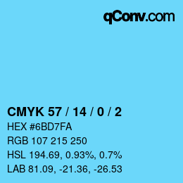 Color code: CMYK 57 / 14 / 0 / 2 | qconv.com