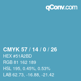 カラーコード: CMYK 57 / 14 / 0 / 26 | qconv.com