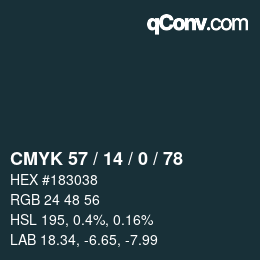 Color code: CMYK 57 / 14 / 0 / 78 | qconv.com