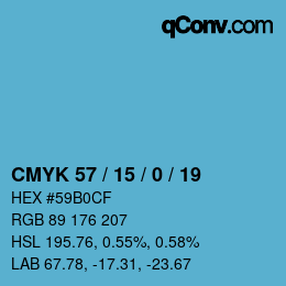 カラーコード: CMYK 57 / 15 / 0 / 19 | qconv.com