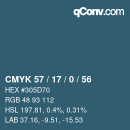 Farbcode: CMYK 57 / 17 / 0 / 56 | qconv.com