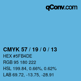 颜色代码: CMYK 57 / 19 / 0 / 13 | qconv.com