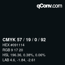Farbcode: CMYK 57 / 19 / 0 / 92 | qconv.com