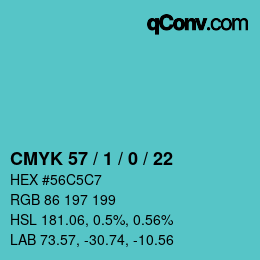 カラーコード: CMYK 57 / 1 / 0 / 22 | qconv.com
