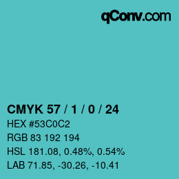 カラーコード: CMYK 57 / 1 / 0 / 24 | qconv.com