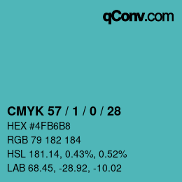 カラーコード: CMYK 57 / 1 / 0 / 28 | qconv.com
