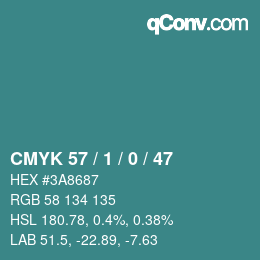 Color code: CMYK 57 / 1 / 0 / 47 | qconv.com