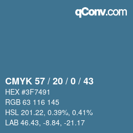 Color code: CMYK 57 / 20 / 0 / 43 | qconv.com