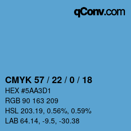 カラーコード: CMYK 57 / 22 / 0 / 18 | qconv.com