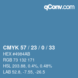 カラーコード: CMYK 57 / 23 / 0 / 33 | qconv.com