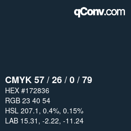 カラーコード: CMYK 57 / 26 / 0 / 79 | qconv.com