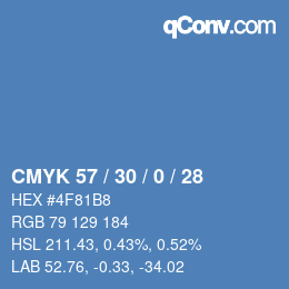 颜色代码: CMYK 57 / 30 / 0 / 28 | qconv.com