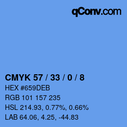 カラーコード: CMYK 57 / 33 / 0 / 8 | qconv.com