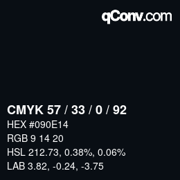 Farbcode: CMYK 57 / 33 / 0 / 92 | qconv.com