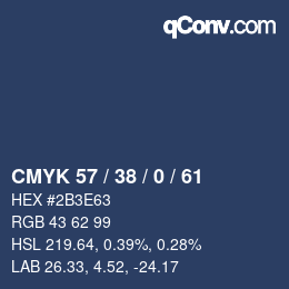 カラーコード: CMYK 57 / 38 / 0 / 61 | qconv.com