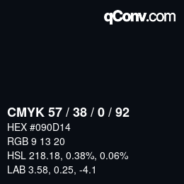 Farbcode: CMYK 57 / 38 / 0 / 92 | qconv.com