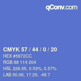 Farbcode: CMYK 57 / 44 / 0 / 20 | qconv.com