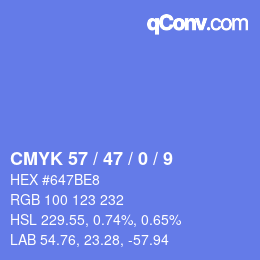 カラーコード: CMYK 57 / 47 / 0 / 9 | qconv.com