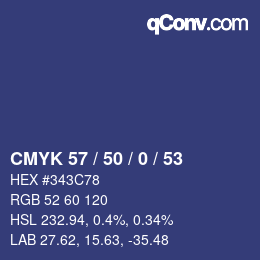 Farbcode: CMYK 57 / 50 / 0 / 53 | qconv.com